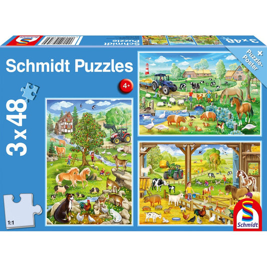 Schmidt puzzle: In the country, Set of 3 x 48 pieces + Gift: poster