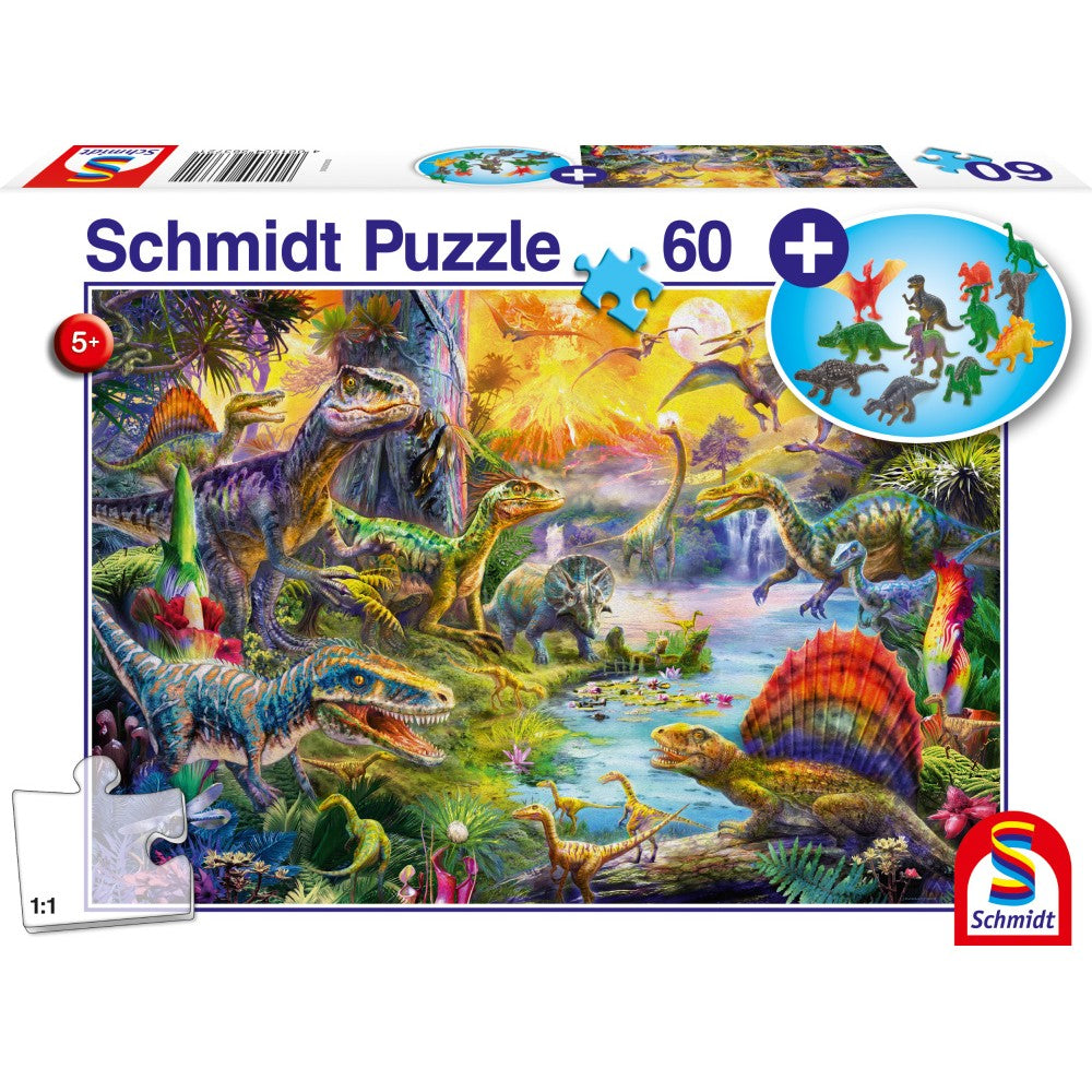 Puzzle Schmidt: Dinosaurios, 60 piezas + Regalo: figuras de animales