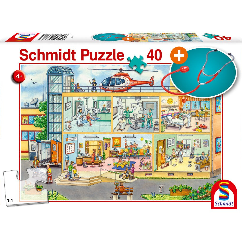 Puzzle Schmidt: En el hospital infantil, 40 piezas + Regalo: Estetoscopio