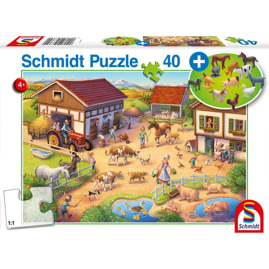 Puzzle Schmidt: Granja, 40 piezas + Regalo: figuras de animales