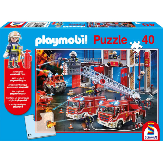 Puzzle Schmidt: playmobil - Bomberos, 40 piezas + Regalo: figura playmobil