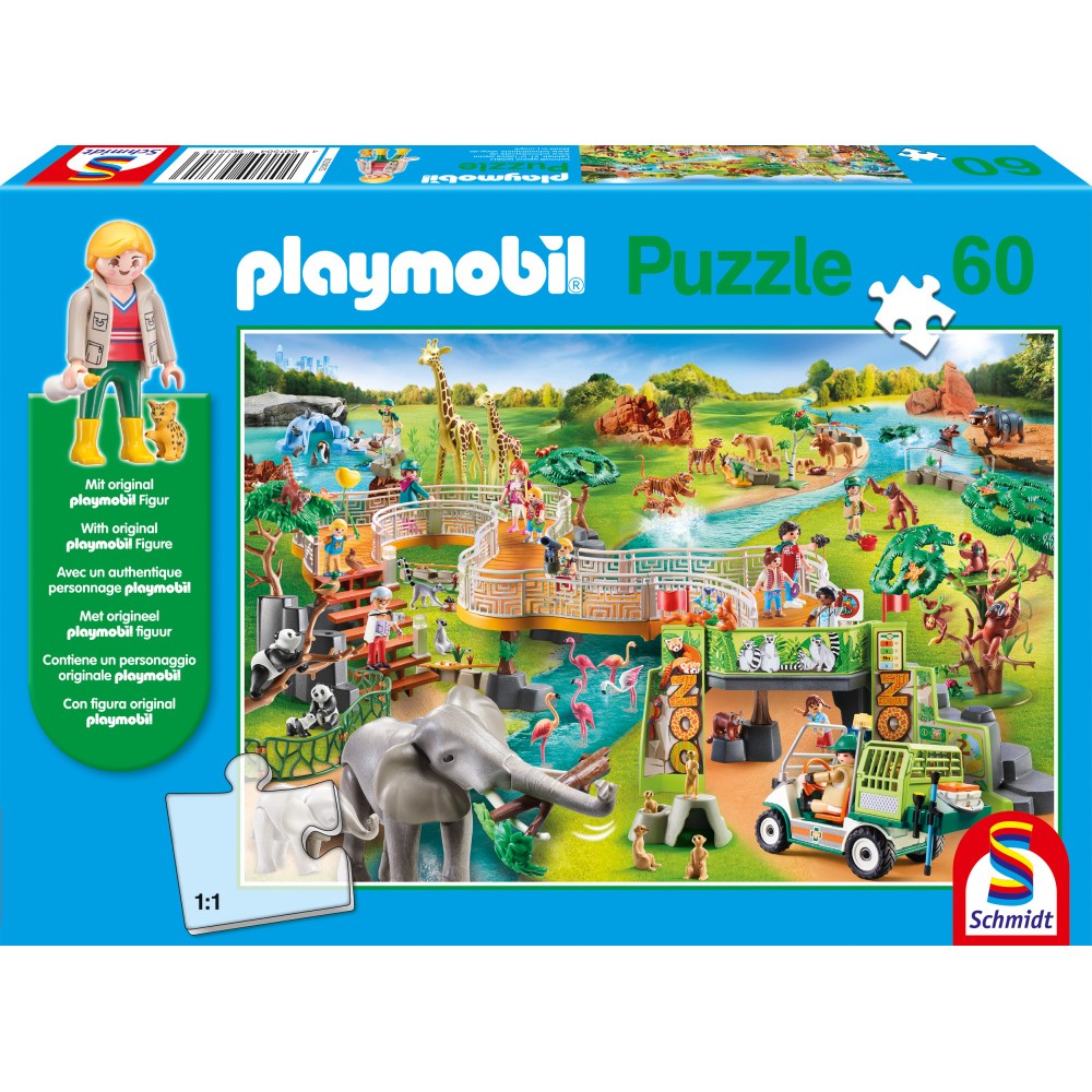 Puzzle Schmidt: playmobil - Zoológico, 60 piezas + Regalo: figura playmobil