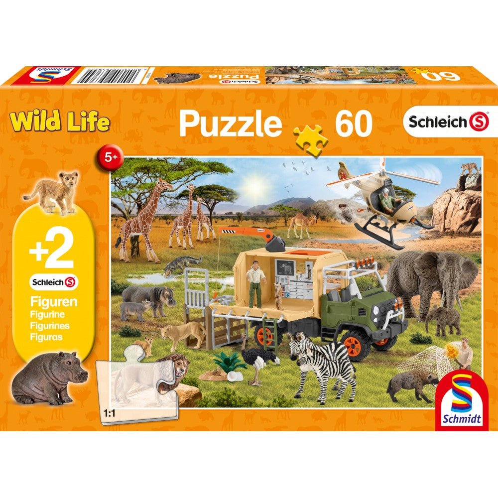 Puzzle Schmidt: Schleich - Rescate veterinario, 60 piezas + Regalo: figuritas de animales