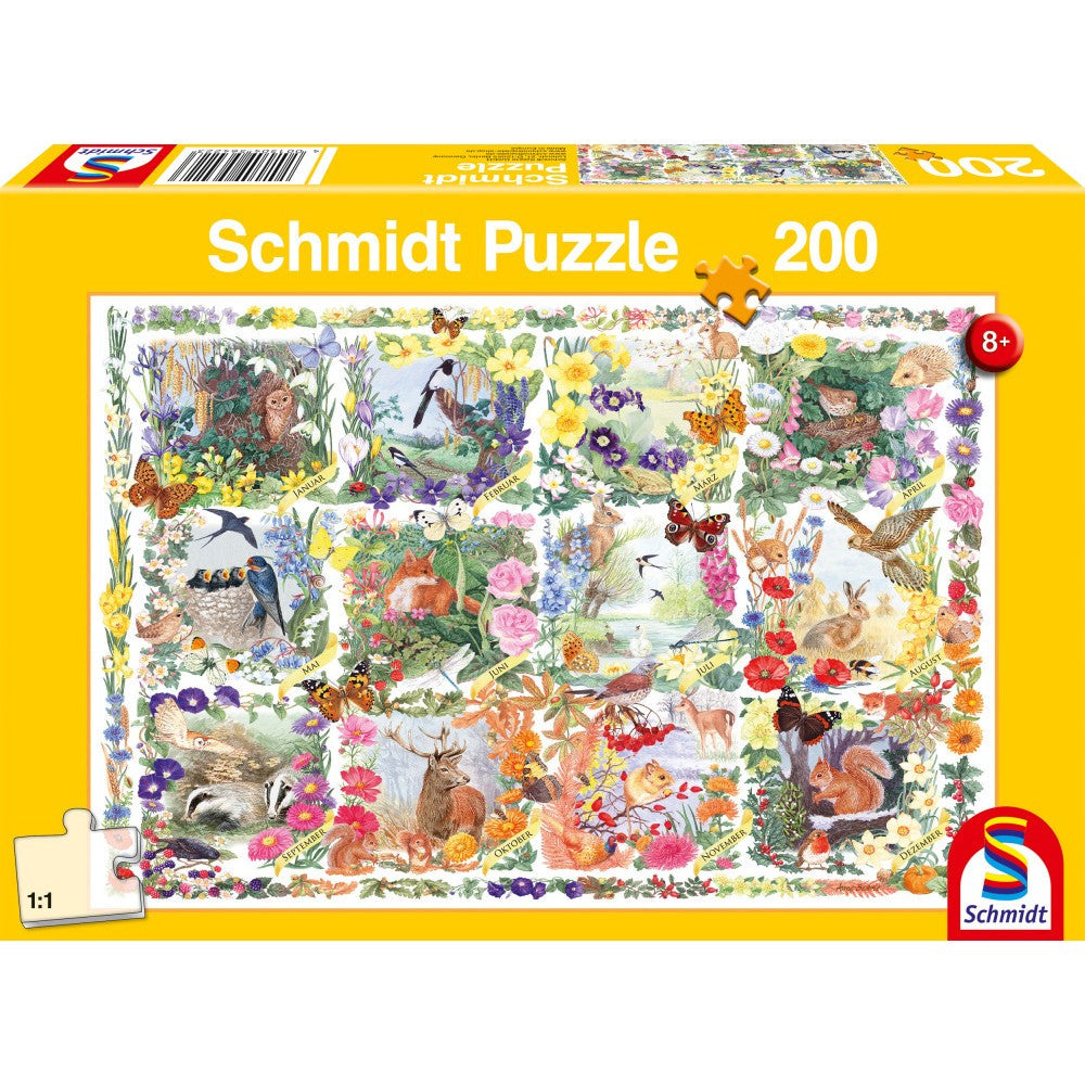 Puzzle Schmidt: Estaciones con flores y animales, 200 piezas