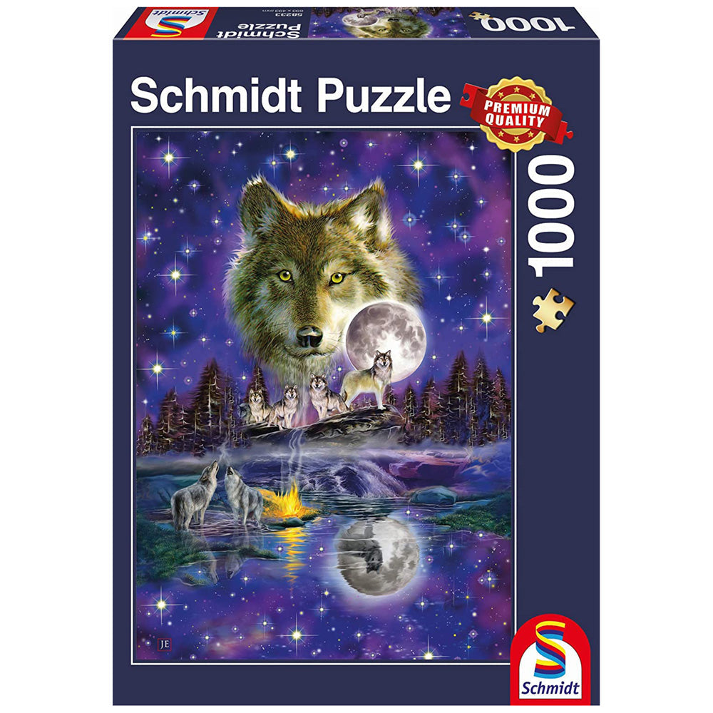 Puzzle Schmidt: Lobos bajo la luna llena, 1000 piezas