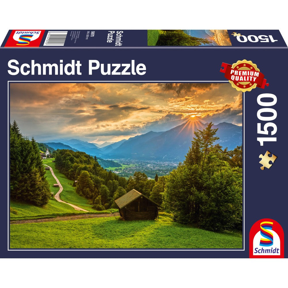 Puzzle Schmidt: Puesta de sol sobre Wamberg, 1500 piezas