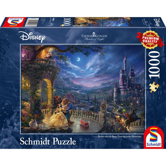 Puzzle Schmidt: Thomas Kinkade - Disney - La Bella y la Bestia, bailando a la luz de la luna, 1000 piezas