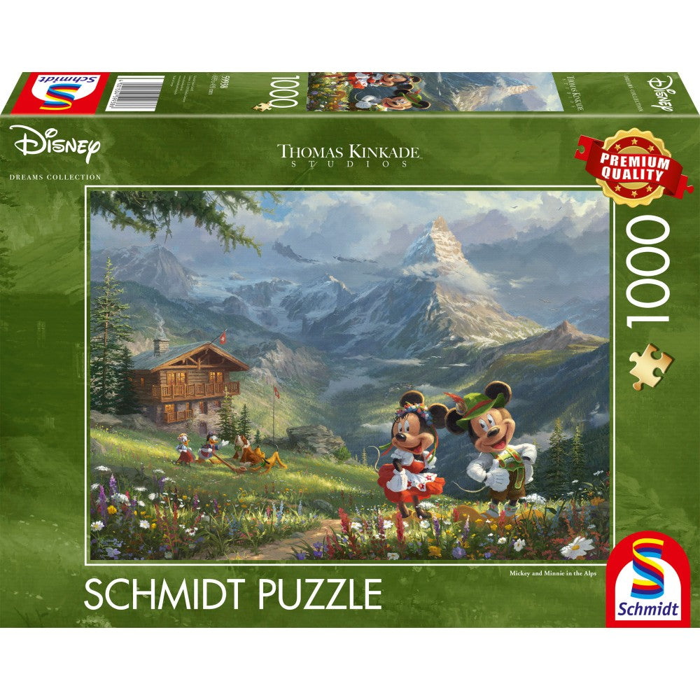 Puzzle Schmidt: Thomas Kinkade - Disney - Mickey y Minnie en los Alpes, 1000 piezas