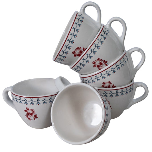 Set 6 cani de cafea, Alb Arctic cu decor floare, 160 ml