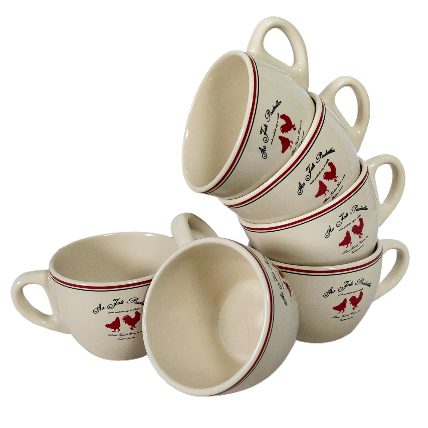 Set 6 tazzine da caffè Crem Ivoire con decoro galline rosse, 160 ml