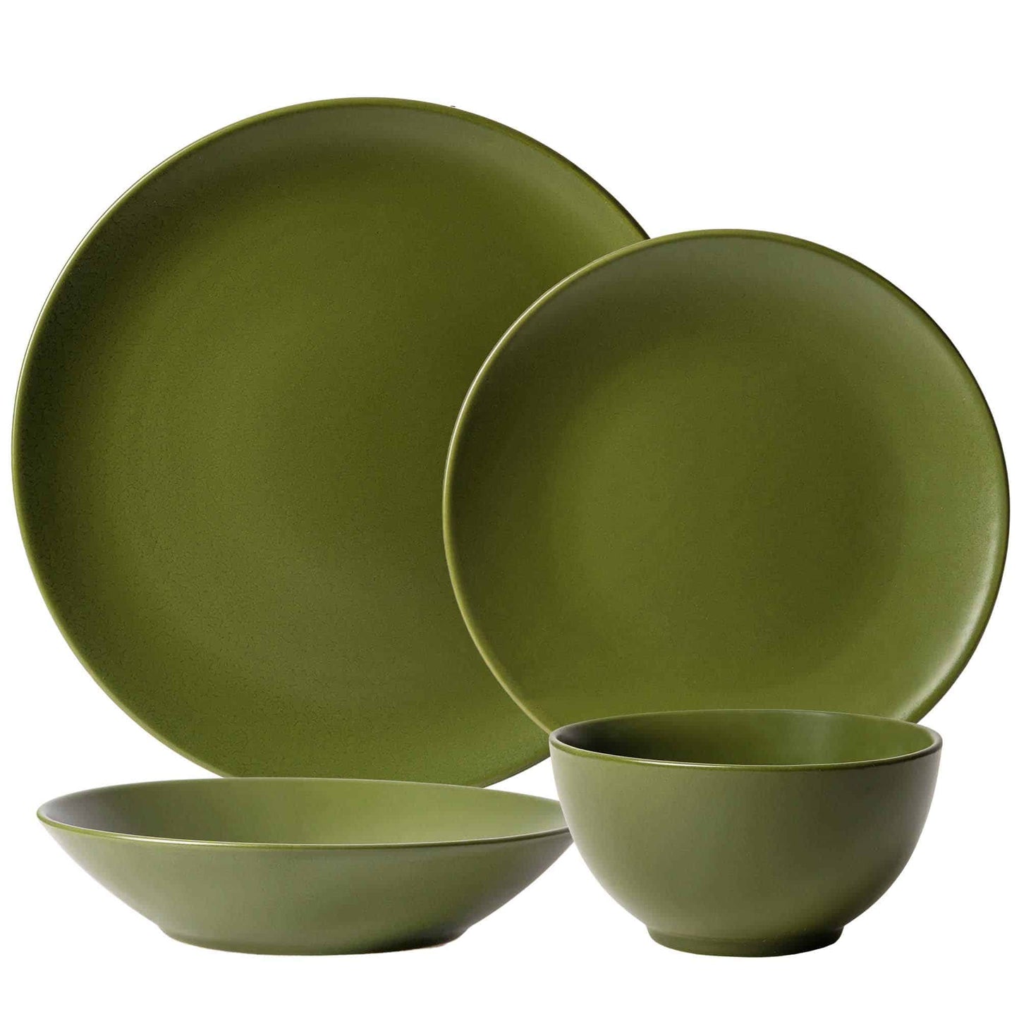 Set farfurii 4 piese, pentru o persoana, Olive Green, Cesiro, Verde Masliniu Mat