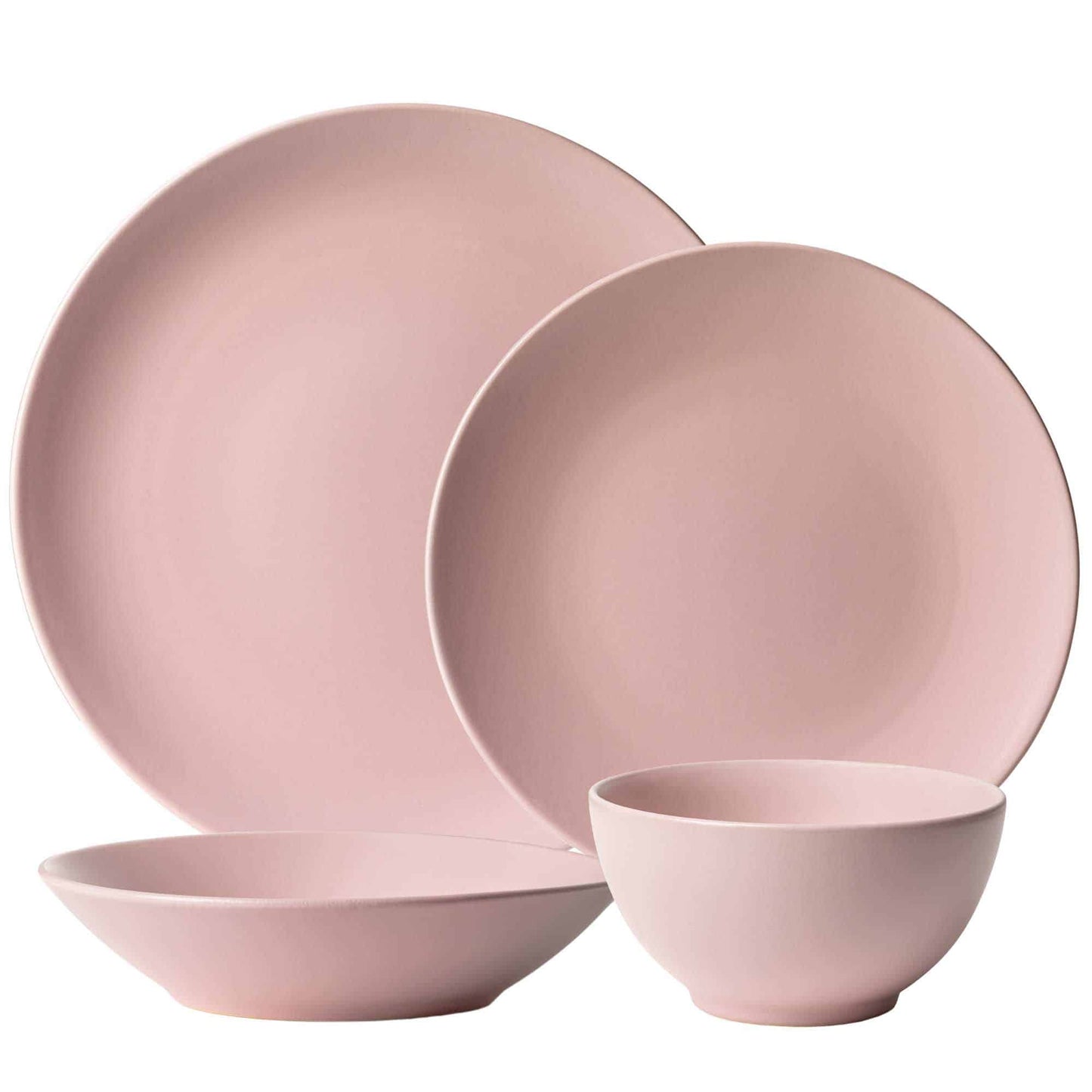 Set farfurii 4 piese, pentru o persoana, Pastel Pink, Cesiro, Roz Mat