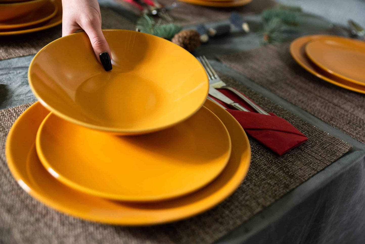 Plate set 12 pieces, for 4 people, Sun, Cesiro, Romanian Yellow