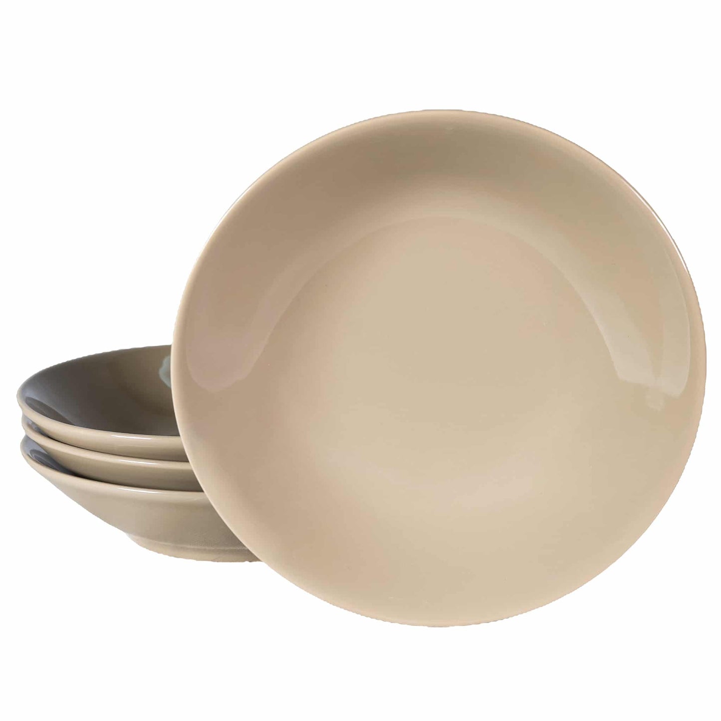 Set mit 4 tiefen Tellern, Glossy Beige, 21 cm