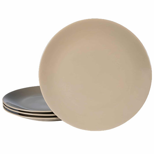 Set mit 4 flachen Tellern, glänzendes Beige, 26 cm