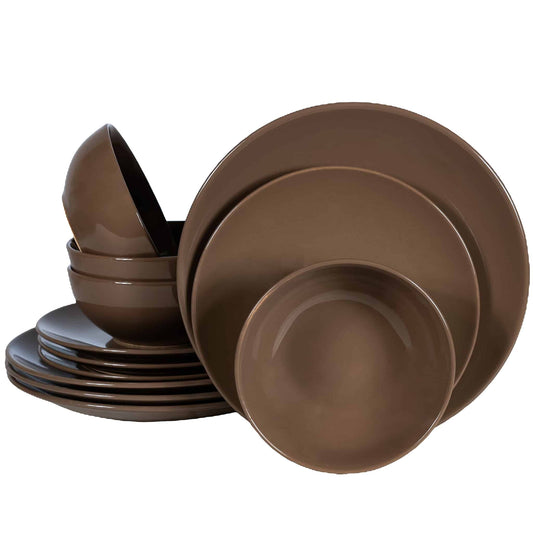 Plate set 12 pieces, for 4 people, Dark Chocolate, Cesiro, Maro Ciocolatiu