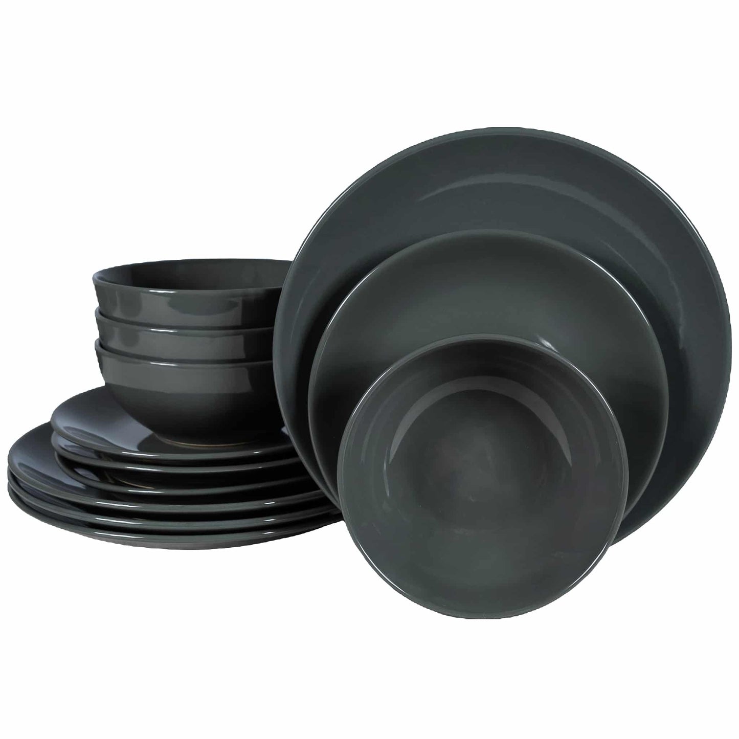 Plate set 12 pieces, for 4 people, Iron, Cesiro, Iron gray