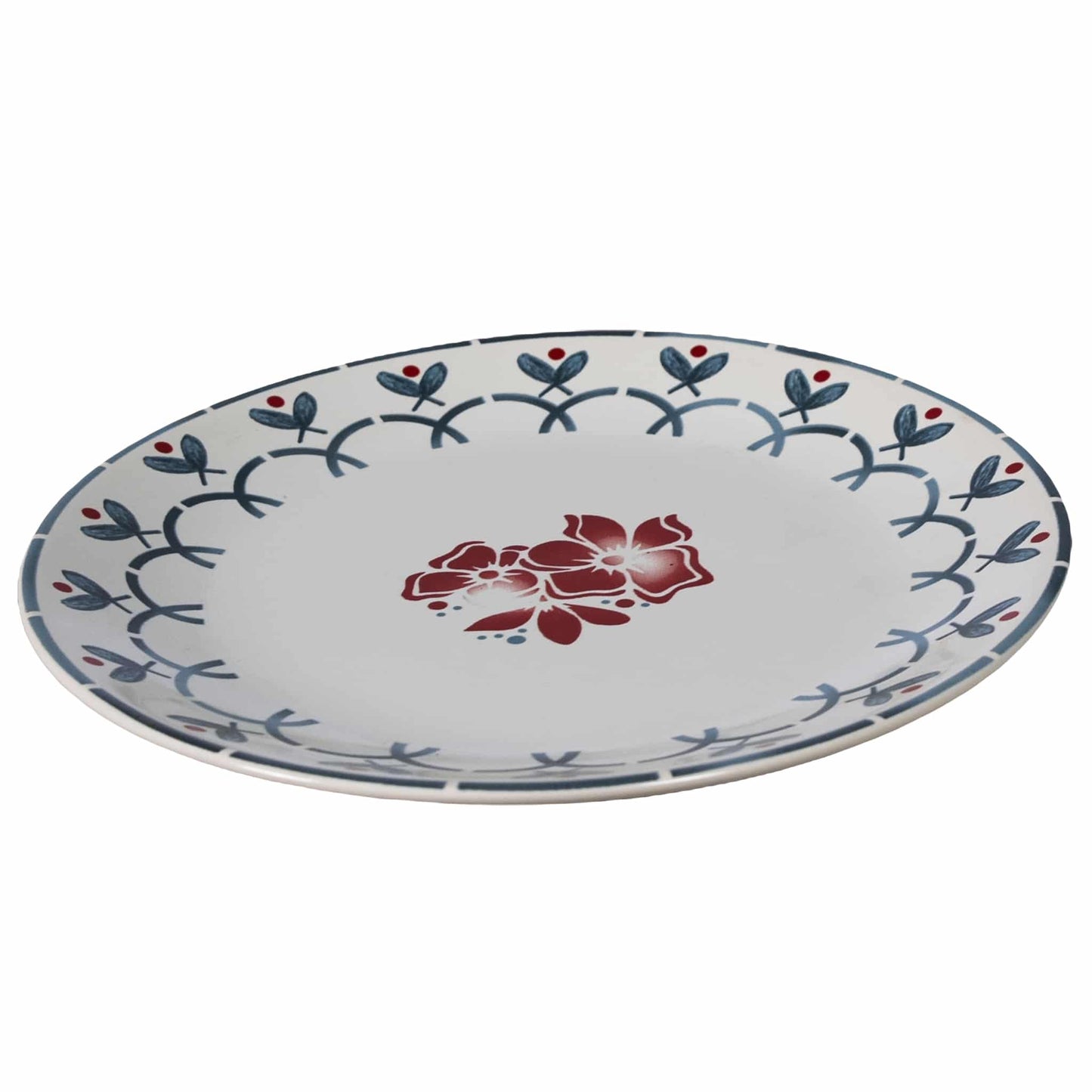 Flat plate with ribbon and red flowers, 26 cm, Pure White