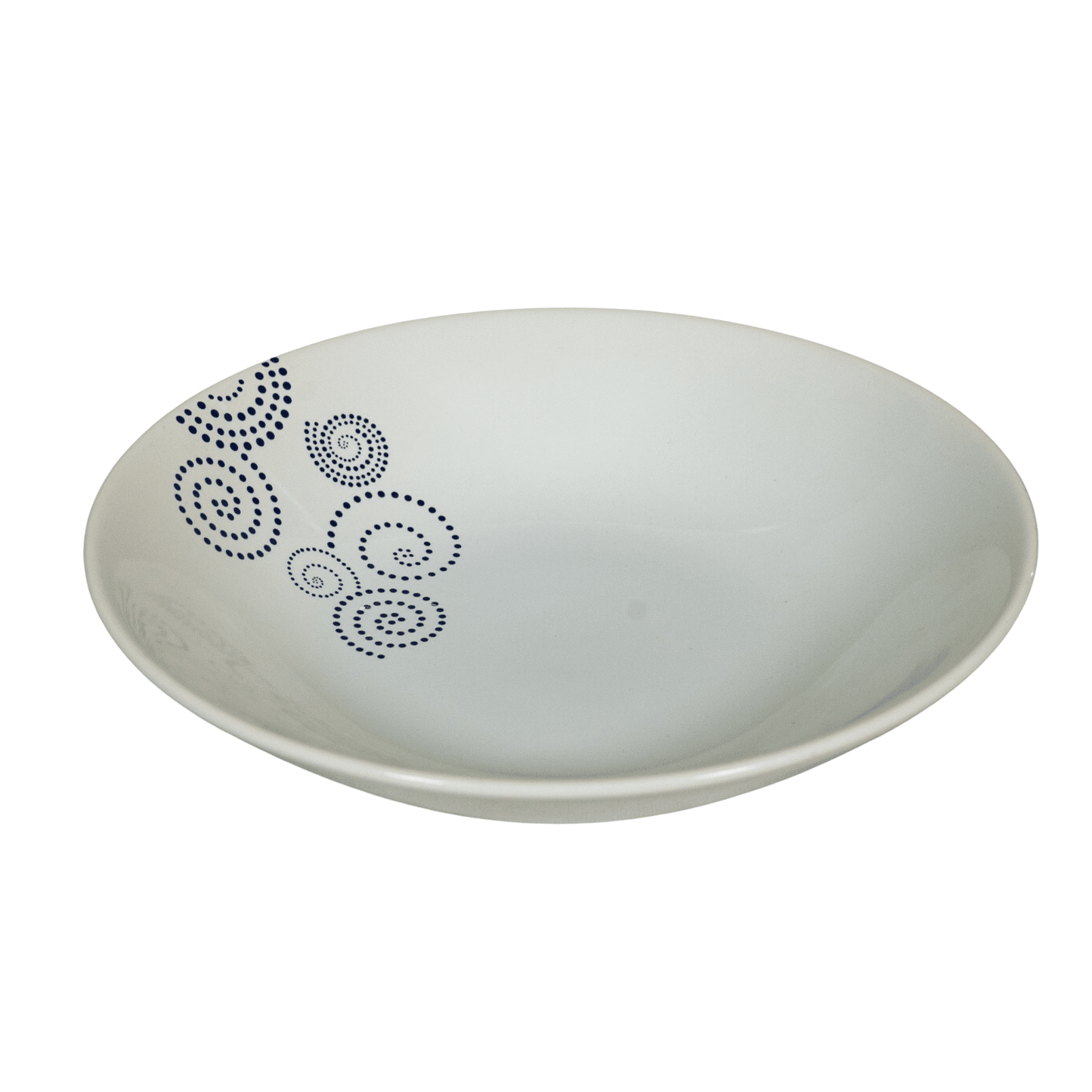 Set of 6 Arctic white deep plates with spiral black dots, 21 cm