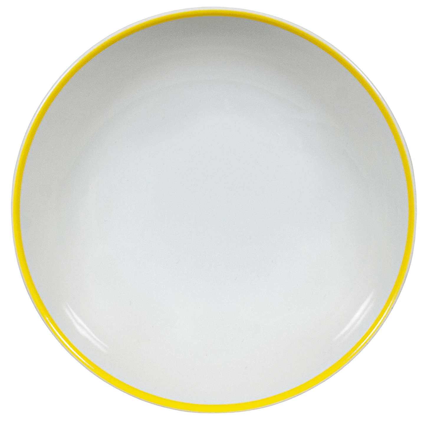 Set of 6 Arctic White deep plates with Yellow line on the edge