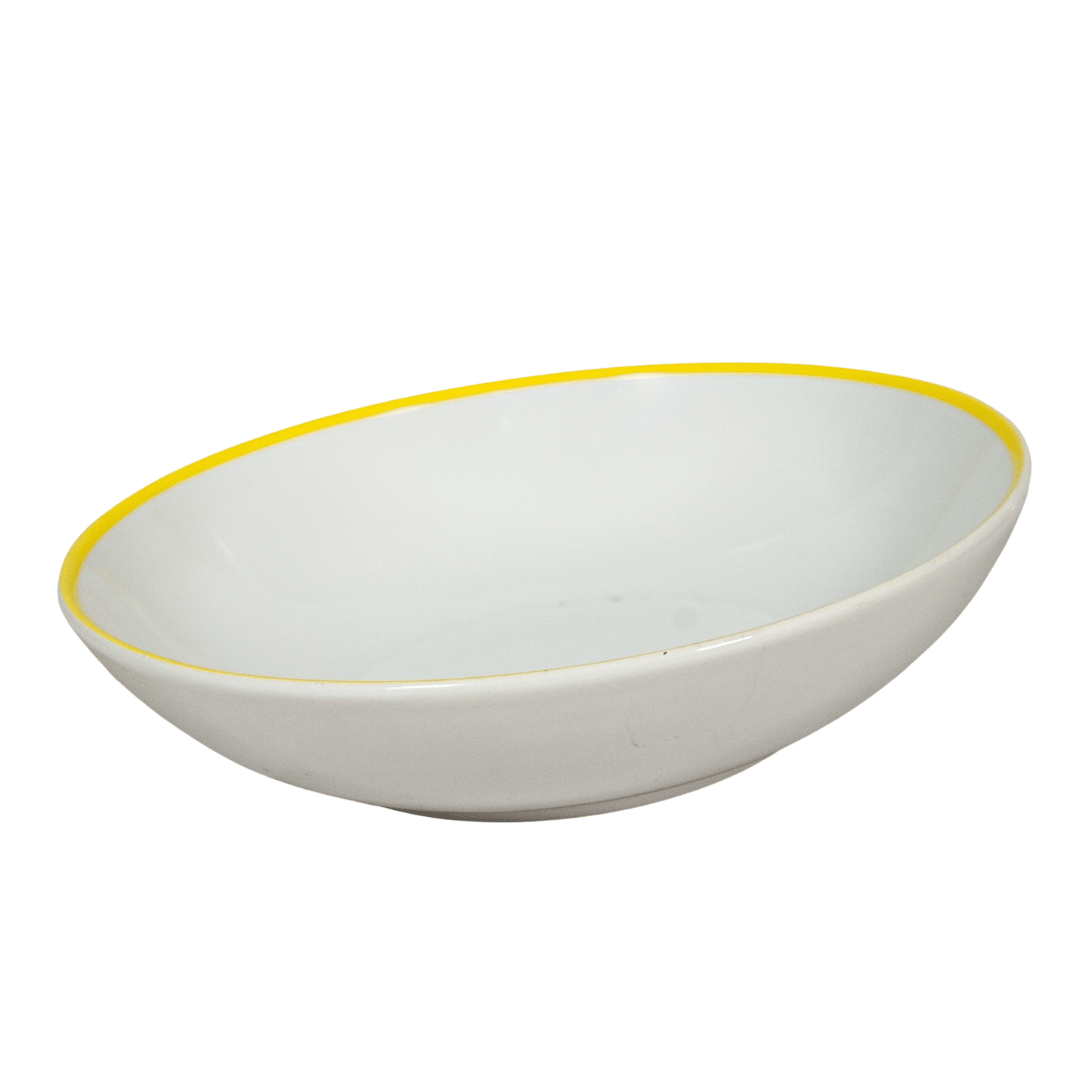 Set of 6 Arctic White deep plates with Yellow line on the edge