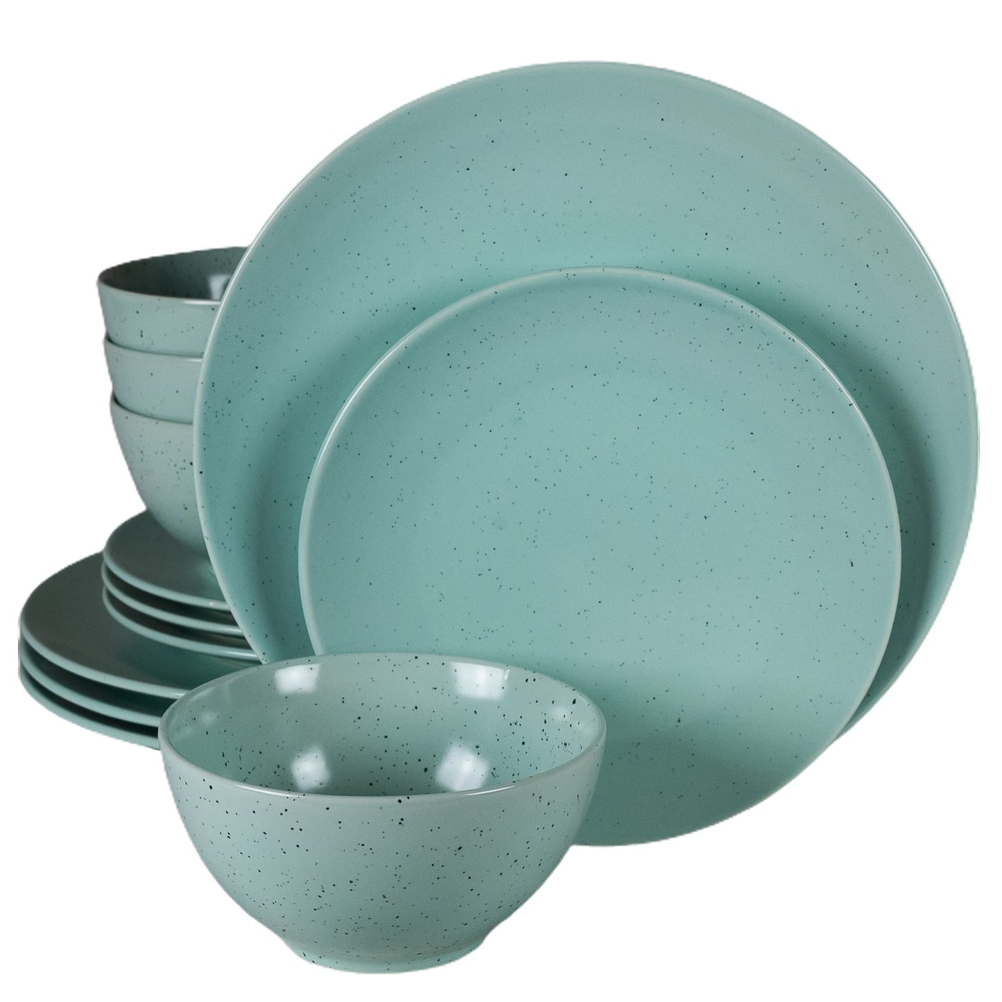 Set farfurii 12 piese, pentru 4 persoane, Peppermint, Cesiro, Verde Menta Mat cu puncte negre