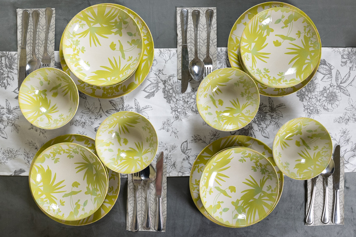 16-piece plate set, for 4 people, Hawaii, Cesiro, Ivory white with green-yellow leaves