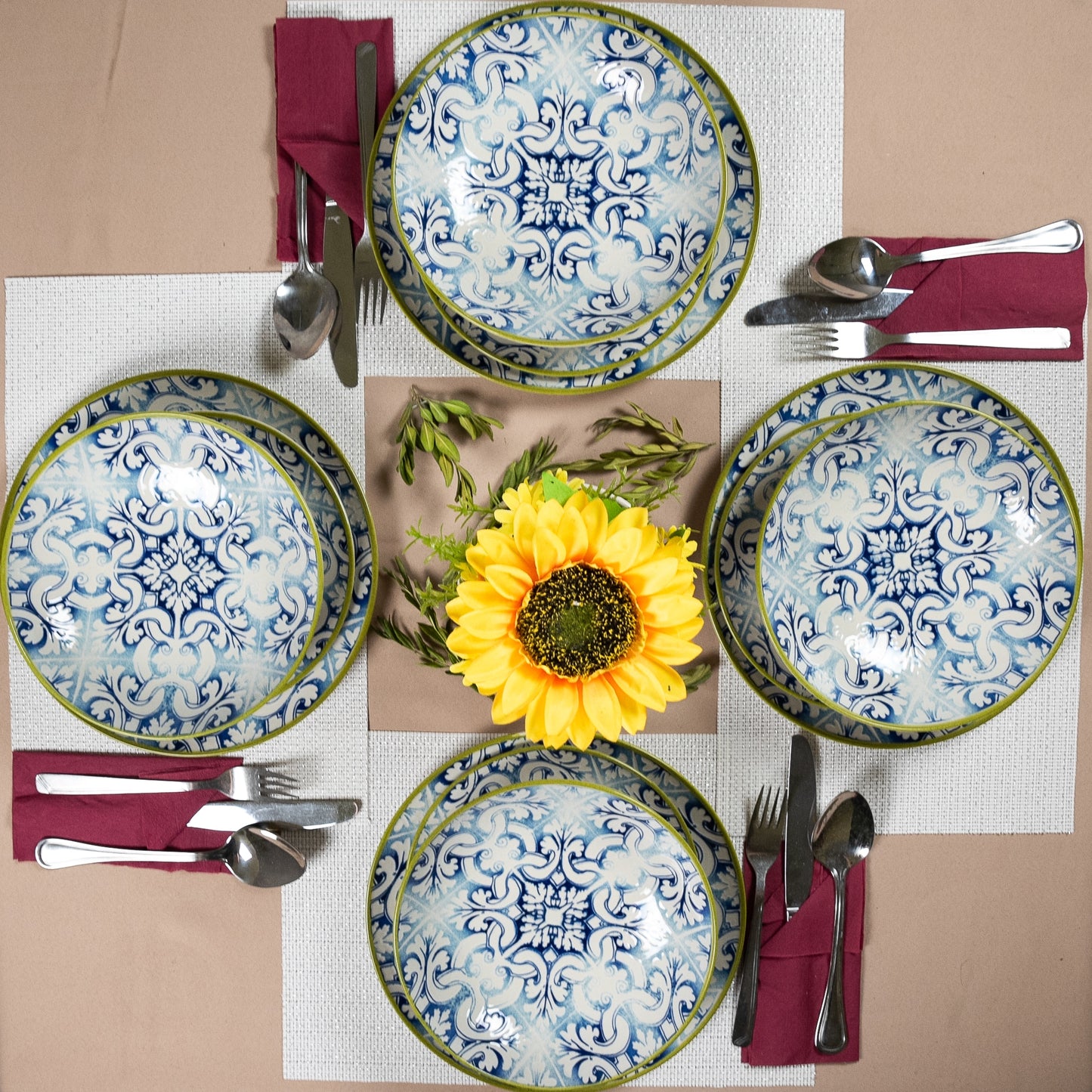 Plate set 12 pieces, for 4 people, Morocco, Cesiro, White Ivoire with blue