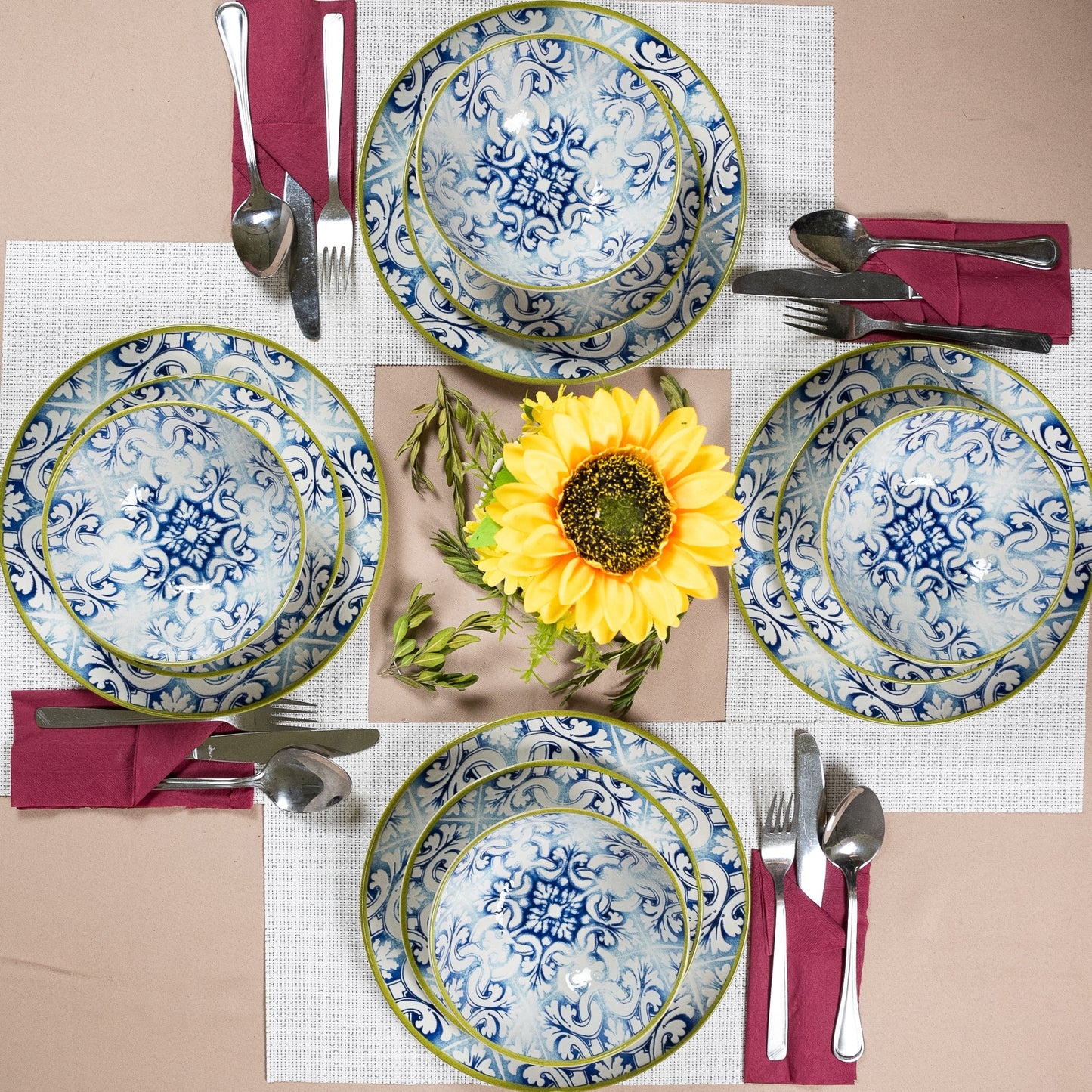 Plate set 12 pieces, for 4 people, Morocco, Cesiro, White Ivoire with blue