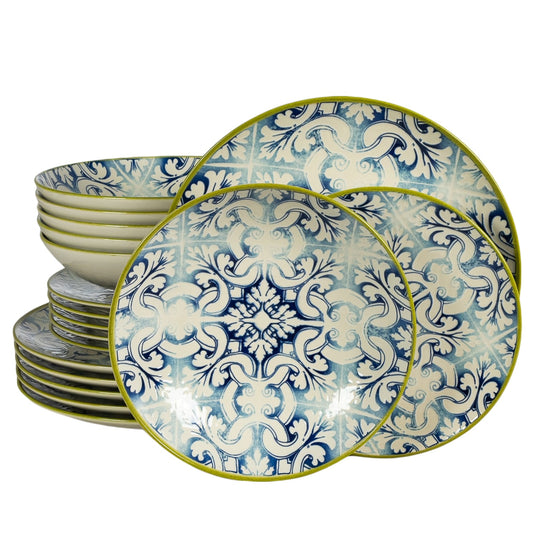 Plate set 18 pieces, for 6 people, Morocco, Cesiro, Ivory white with blue