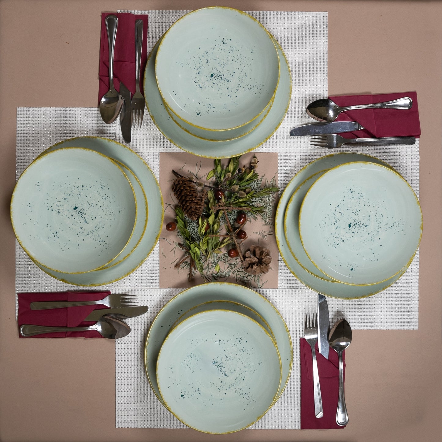 Plate set 12 pieces, for 4 people, Light Pistachio, Cesiro, Pastel Green