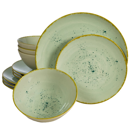 Plate set 12 pieces, for 4 people, Light Pistachio, Cesiro, Glossy Pastel Green