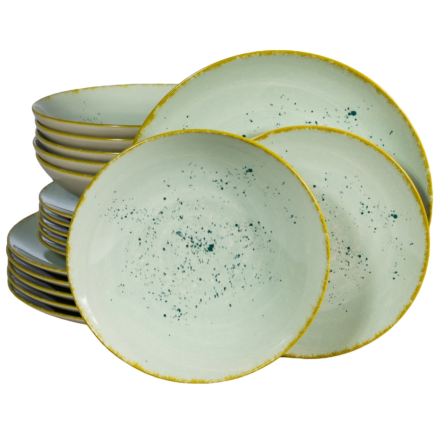 Plate set 18 pieces, for 6 people, Light Pistachio, Cesiro, Pastel Green