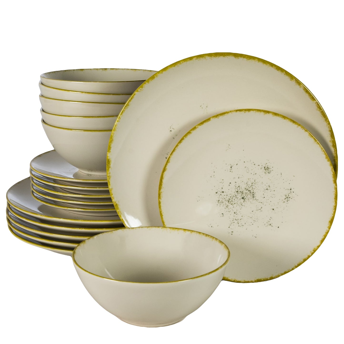 Plate set 18 pieces, for 6 people, Ivory Stone, Cesiro, Glossy Ivory White with gold edge