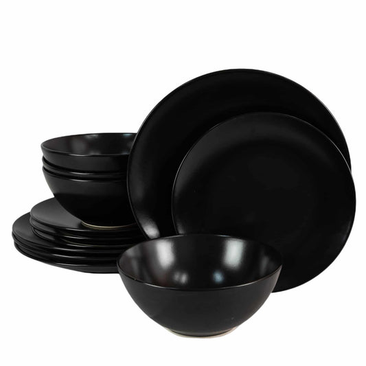 Plate set 12 pieces, for 4 people, Night, Cesiro, Black Abis Mat