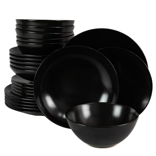 Set farfurii 24 piese, pentru 6 persoane, Night, Cesiro, Negru Mat