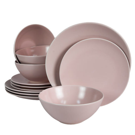 Plate set 12 pieces, for 4 people, Milkshake, Cesiro, Light Pink Mat