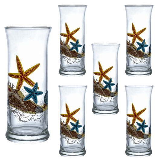 Set of 6 decorated glass glasses of 290 ml, Cesiro