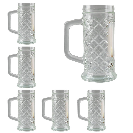 Set of 6 glass mugs with embossed pattern, Cesiro, 400 ml