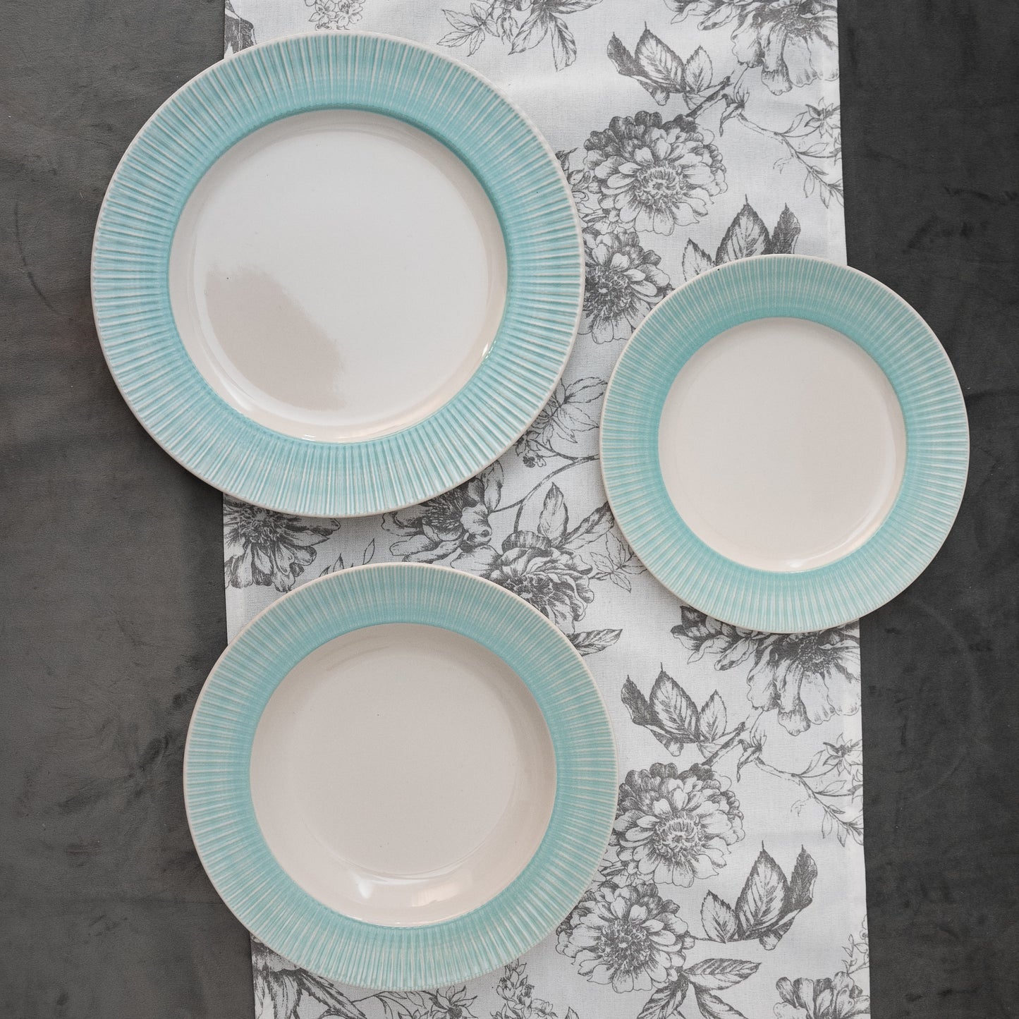 Plate set 12 pieces, for 4 people, Ivory, Cesiro, White Ivoire with turquoise