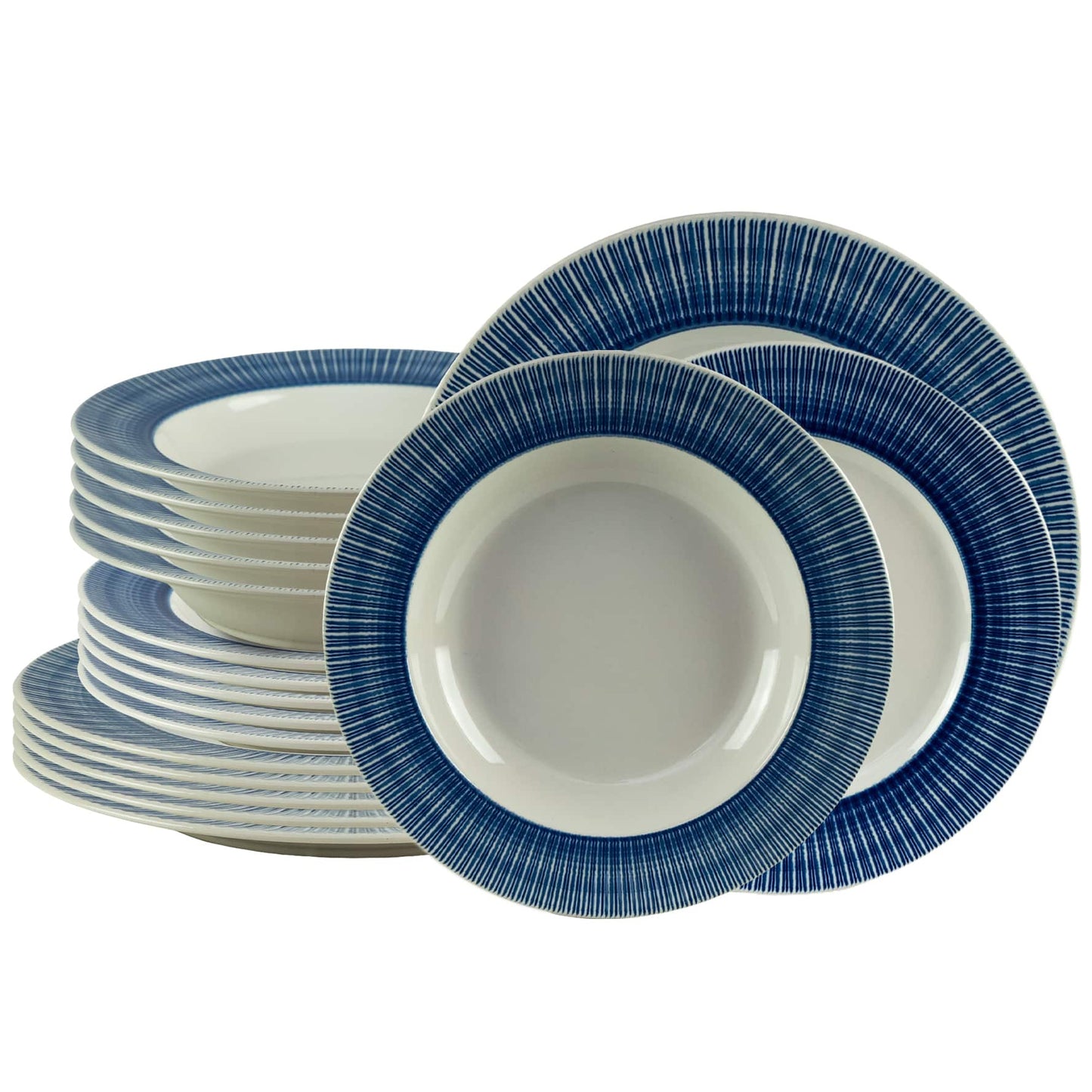 Plate set 18 pieces, for 6 people, Ivory, Cesiro, White Ivoire with blue