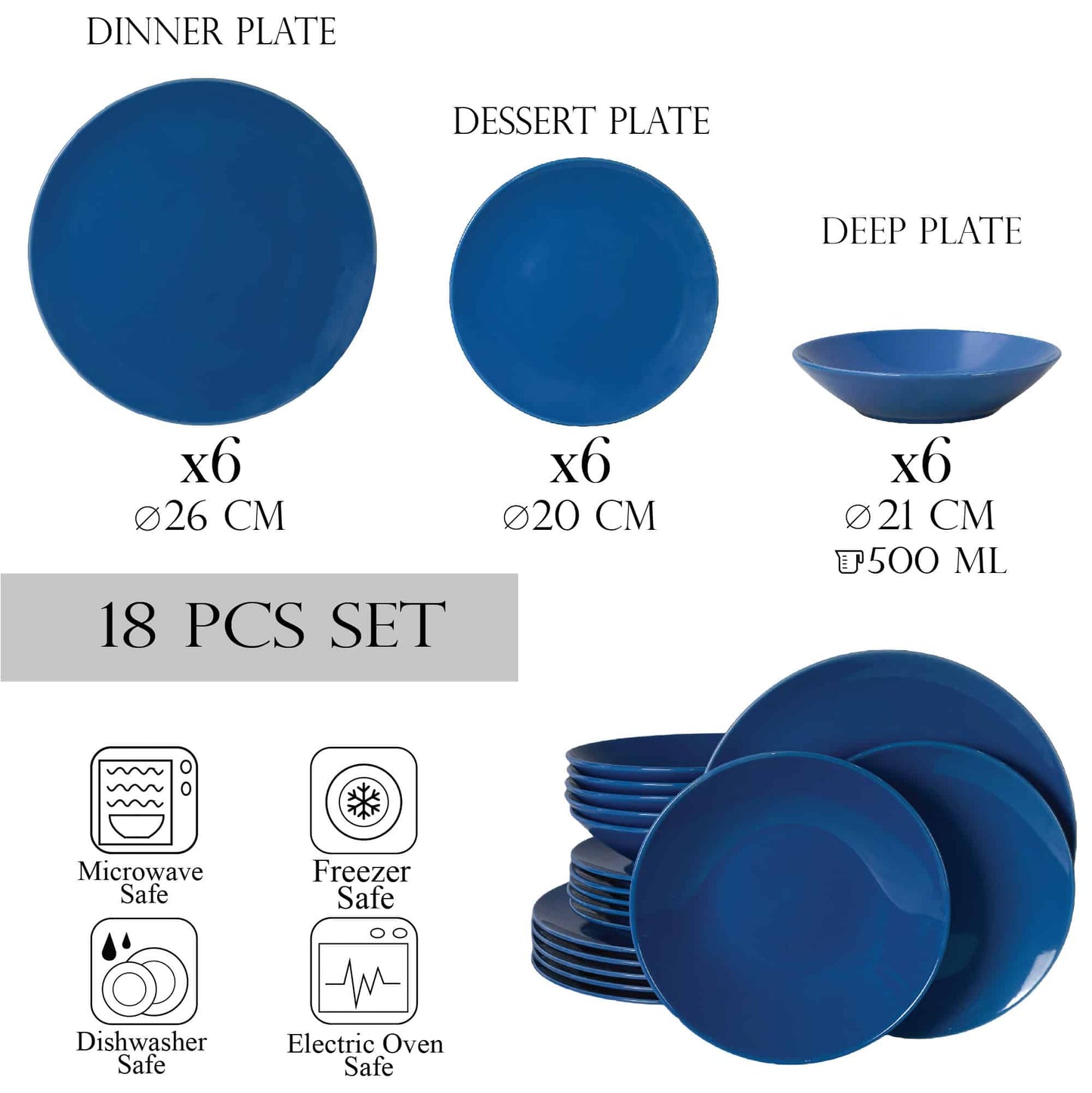 Plate set 18 pieces, for 6 people, Blue sky, Cesiro, Blue