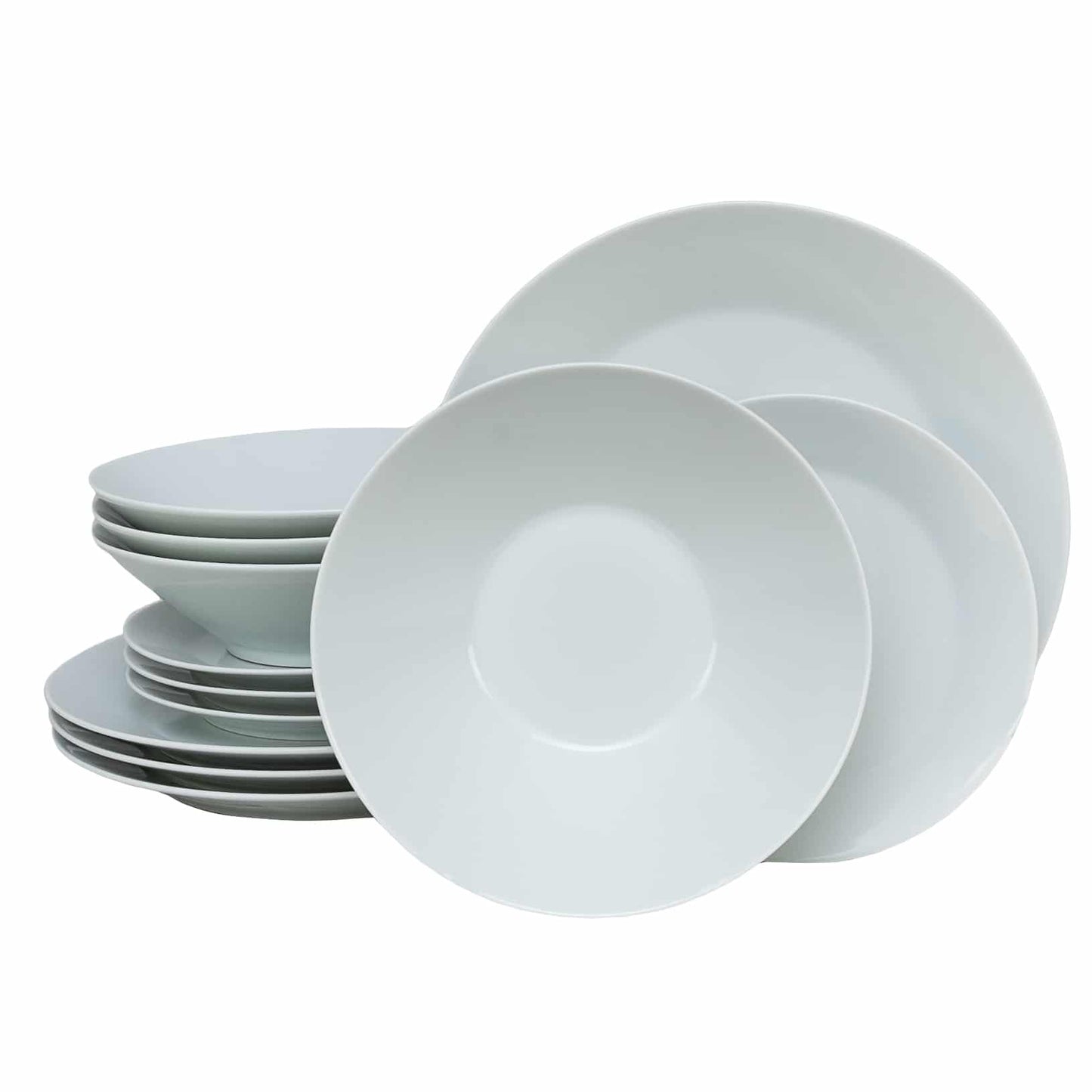 Set of 12 plates, for 4 people, Snow, Cesiro, Porcelain, Glossy White