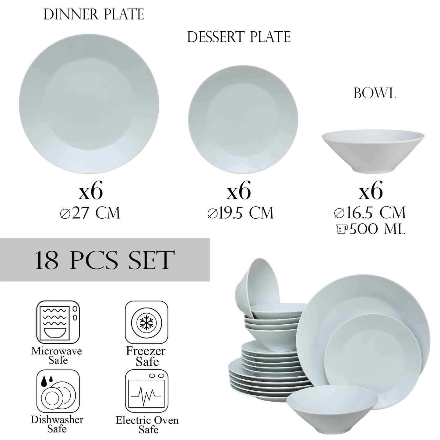 Set farfurii 18 piese, pentru 6 persoane, North Pole, Cesiro, Alb, Portelan