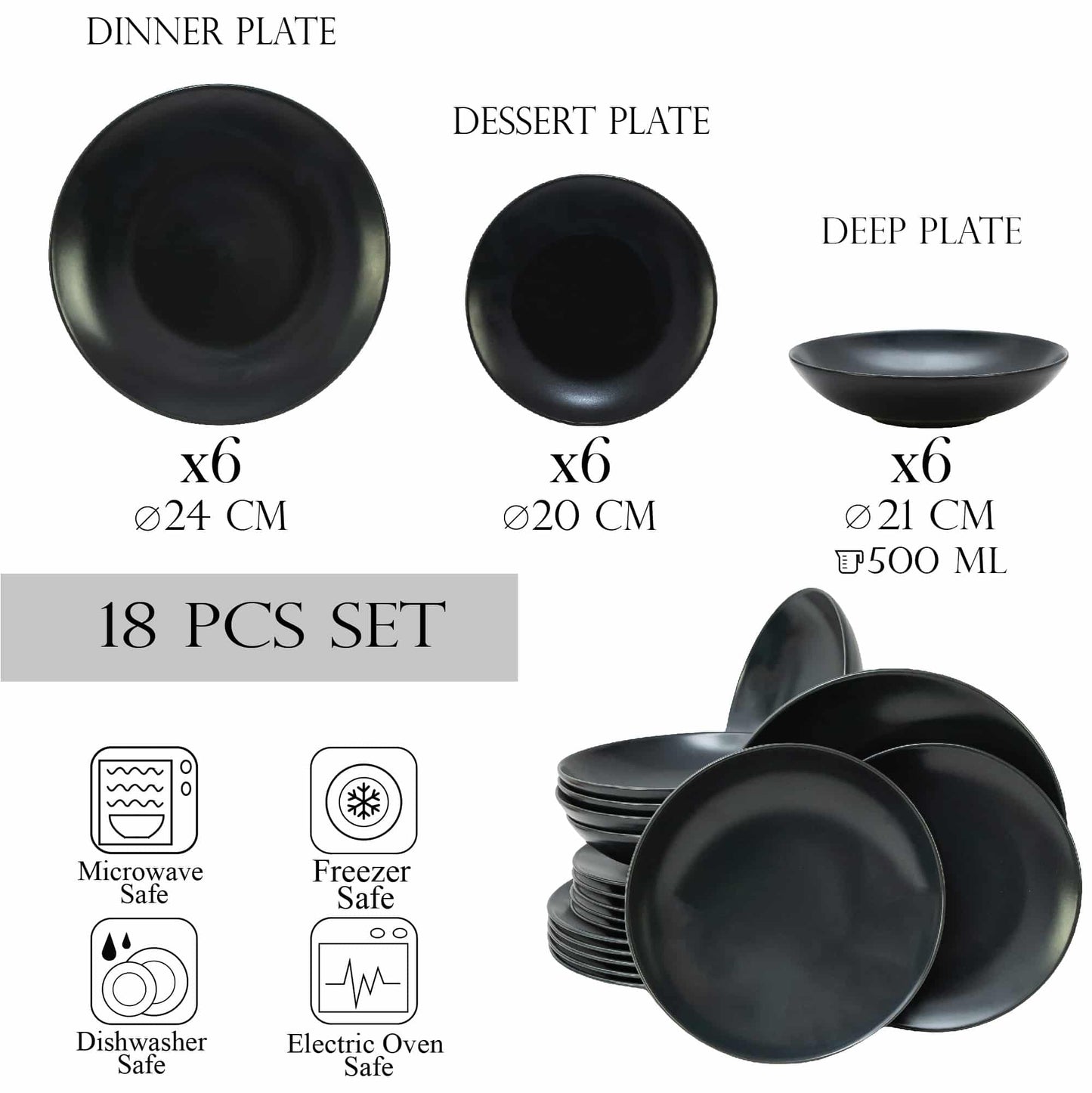 Plate set 18 pieces, for 6 people, Anthracite, Cesiro, Gray Matt