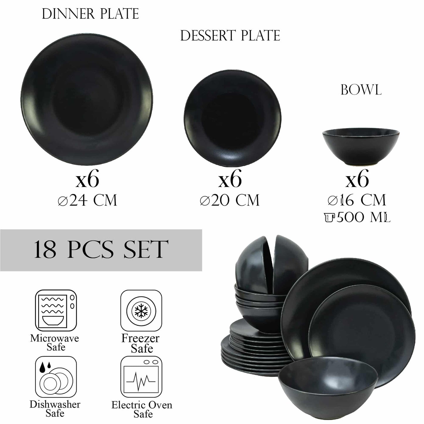 Plate set 18 pieces, for 6 people, Anthracite, Cesiro, Matt Anthracite Gray