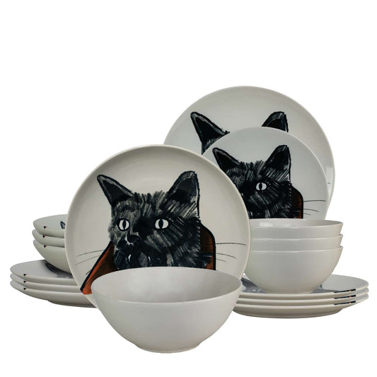 Plate set 16 pieces, for 4 people, Dracula Cat, Cesiro, Ivoire with Cat