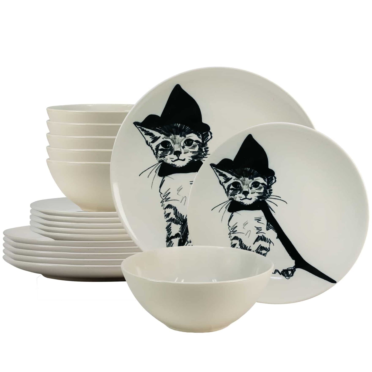 Комплект чинии 18 части, за 6 човека, Wizard Cat, Cesiro, Ivory White with Cat