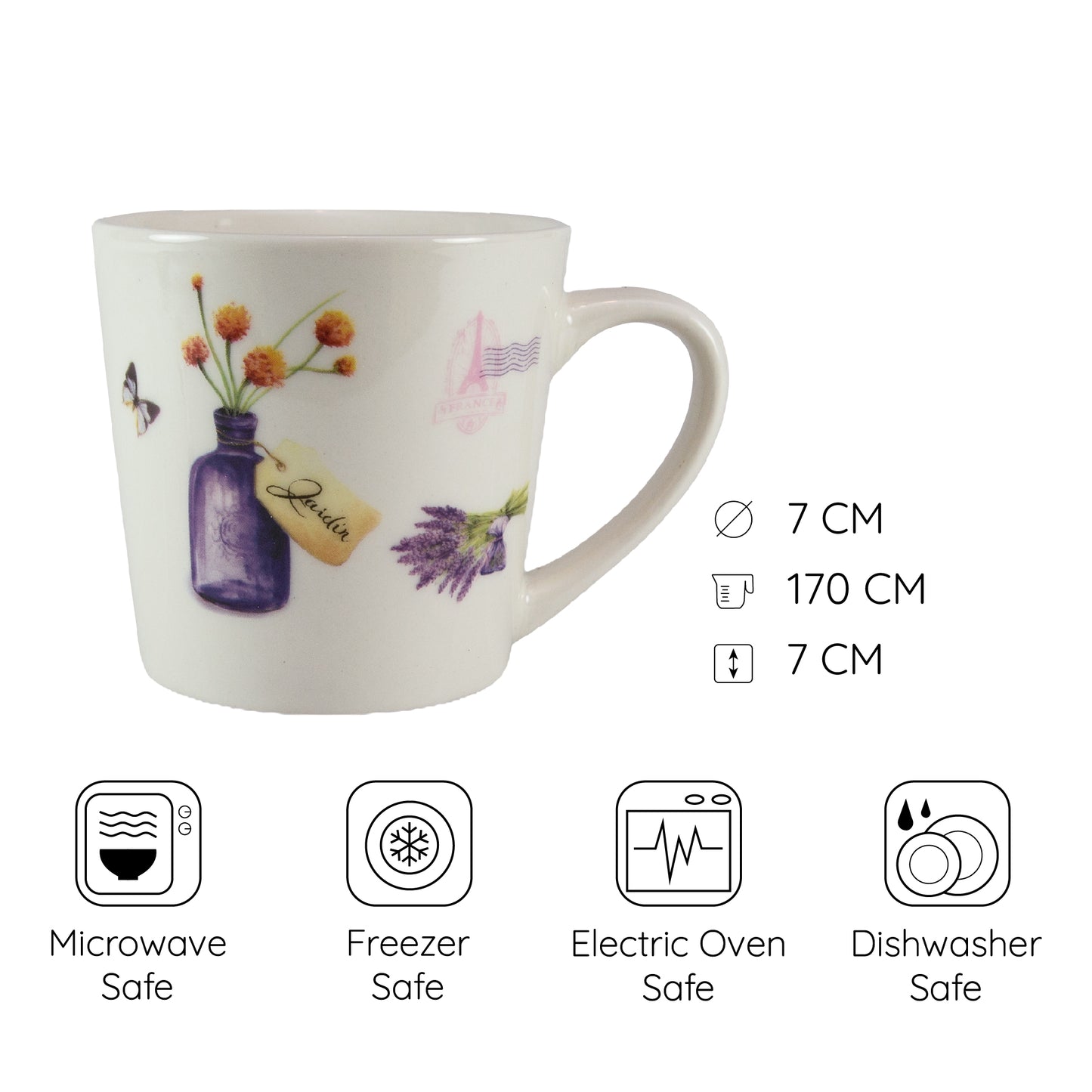 Set di due tazze da 170 ml, bianche con vaso e lavanda