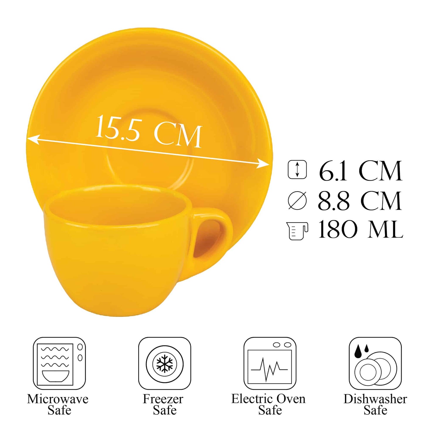 Kávéscsésze csészealjjal, Cesiro, 180 ml, Sárga